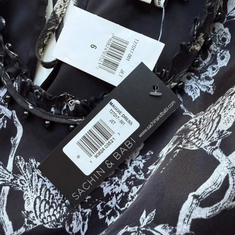 NWT Sachin & Babi Maggie Dress Jet (Black/White Print) Silk Floral Size 6 - Picture 5 of 11
